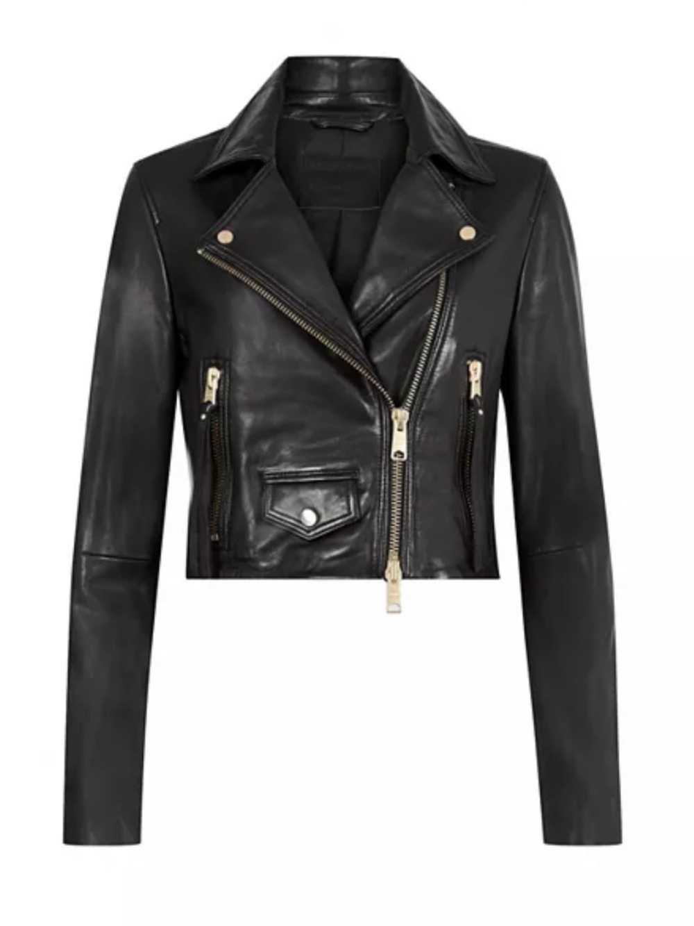 Allsaints Black Cropped Leather Moto Jacket - Women